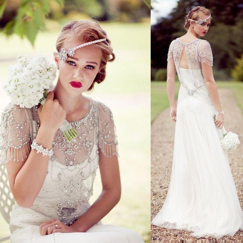 Vintage Great Gatsby Sparkly Crystal Beach Wedding Dresses Jenny Packham Cap Sleeve Country Open Back Bridal Gowns vestidos de novia Vintage Great Gatsby Sparkly Crystal Beach Wedding Dresses Jenny Packham Cap Sleeve Country Open Back Bridal Gowns vestidos de novia