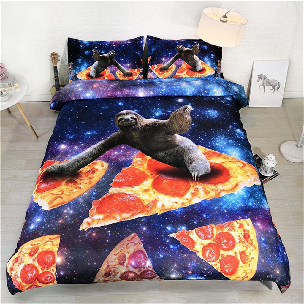 3d Pizza Sloth Pattern Duvet Cover With Pillowcase Bedding Set