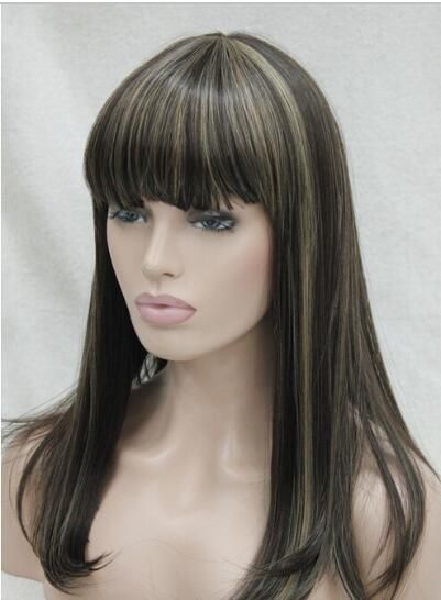 Heat Resistant Brown W Golden Blonde Highlights Dot Skin Top Straight Long Wig Lace Wig Tape Freetress Synthetic Wigs From Dingyingying68687 27 12