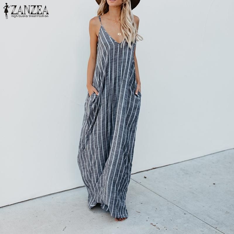 Corsion Womens Summer Striped Sleeveless Gradient Long Boho Dress Beach Maxi Skirt