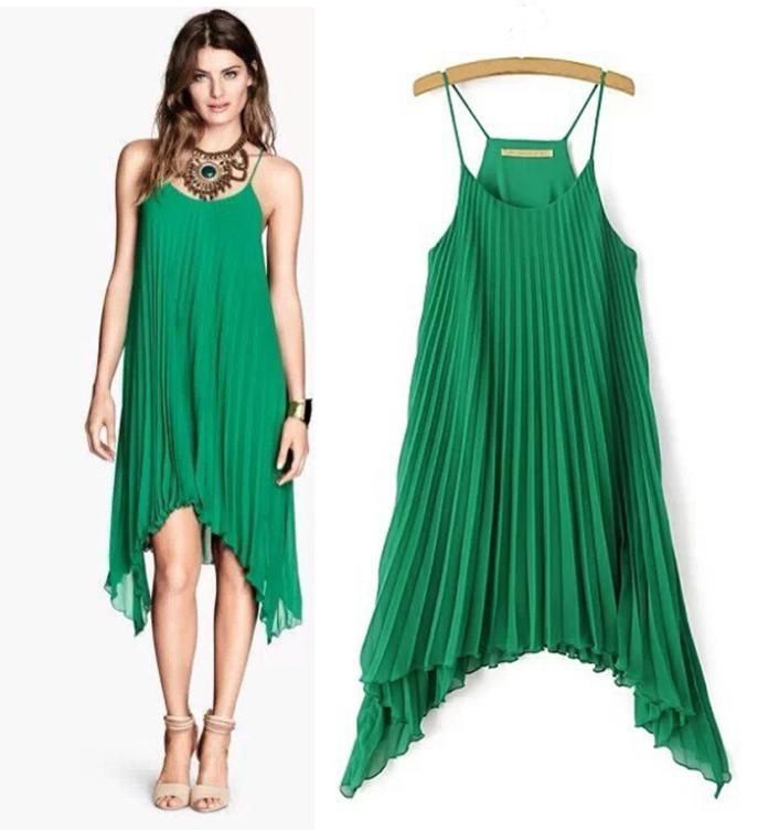2020 Womens Summer Slip Pleated Casual Dress Sexy Irregular Simple