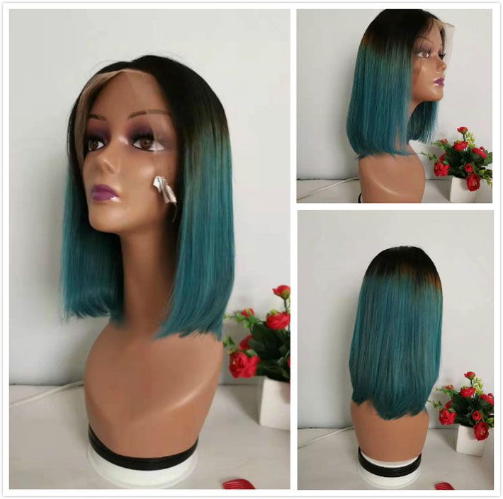 Emerald Green Colored Bob Wig Short Pixie Human Hair Lace Front