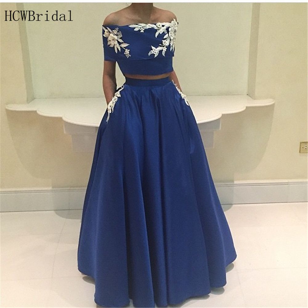 royal blue 2 piece prom dress