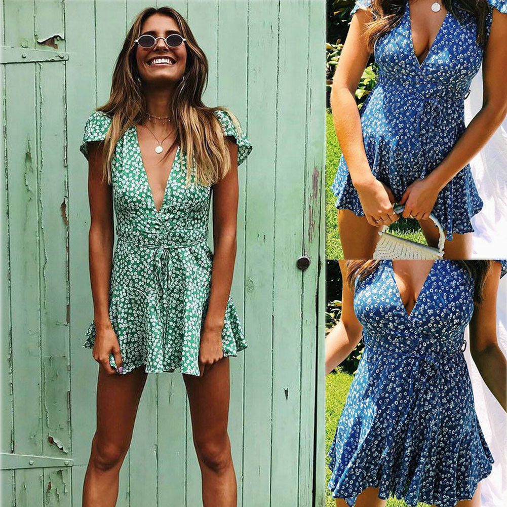 Compre Mulheres Verão Curto Mini Vestido Biquíni Cover Up Kaftan Swimwear Vestido De Verão Floral Imprimir Batwing Curto Moda Ruffle Luva Praia Vestido De Verão De Amwradofoot, $54,66 | Pt.Dhgate.Com