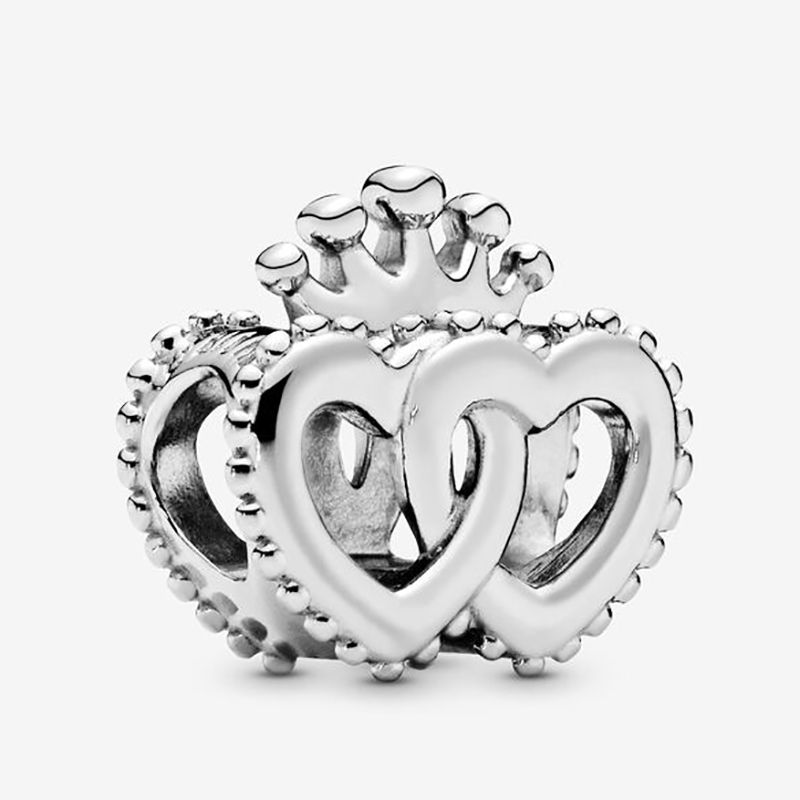 925 Corona De Plata Esterlina Corazón Encanto Rosa Cz Con De 925 Corona De Plata Esterlina Corazón Encanto Rosa Cz Con De