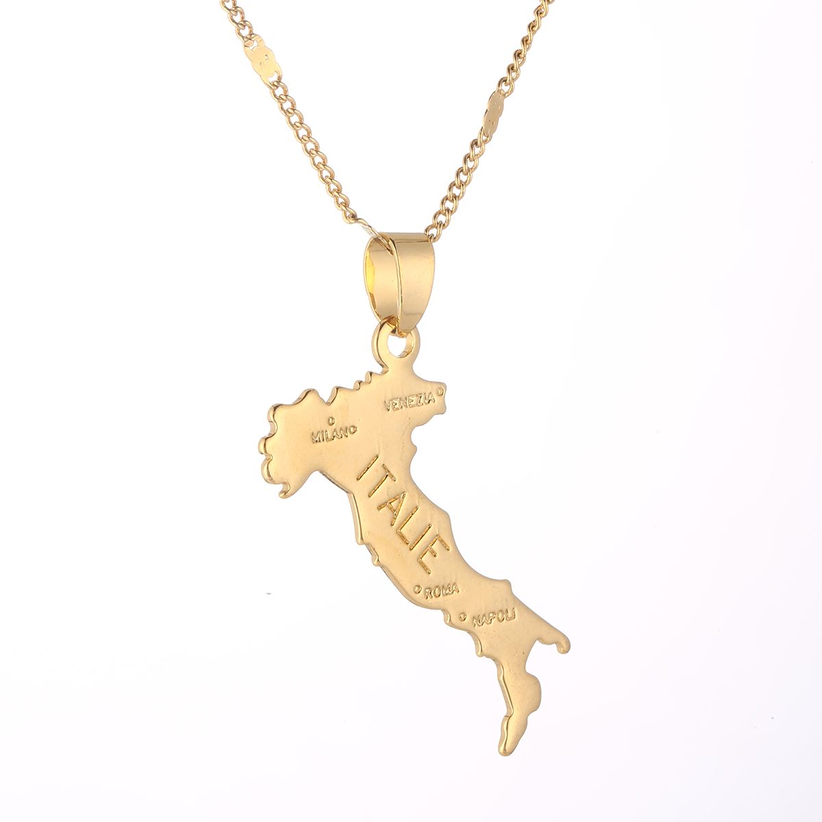 Gold Color Italie Map Necklace Pendant For Women Men Italian Map Chain