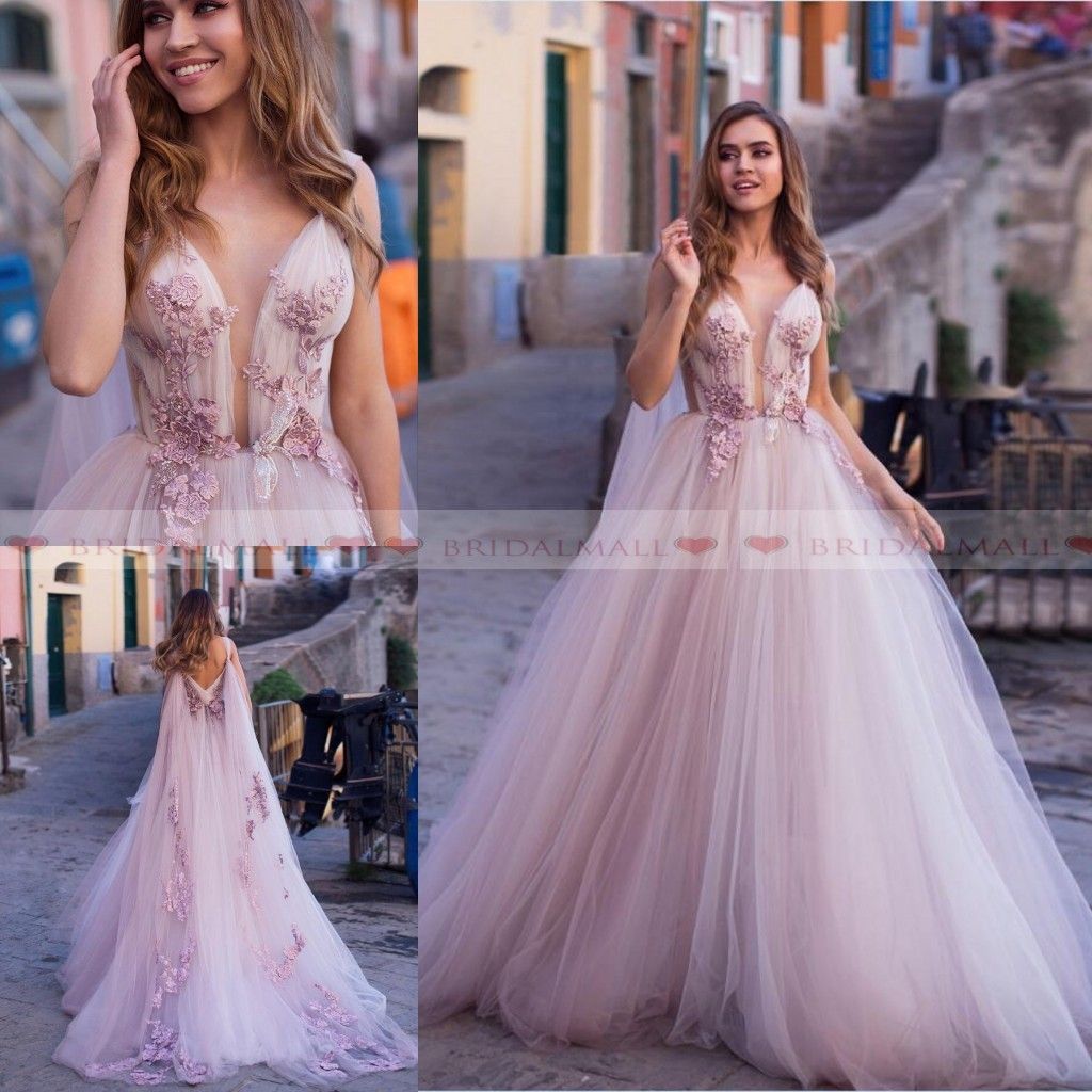 dusky pink wedding dress
