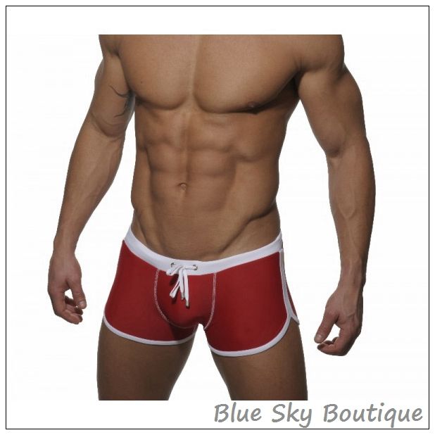 red mens swim trunks