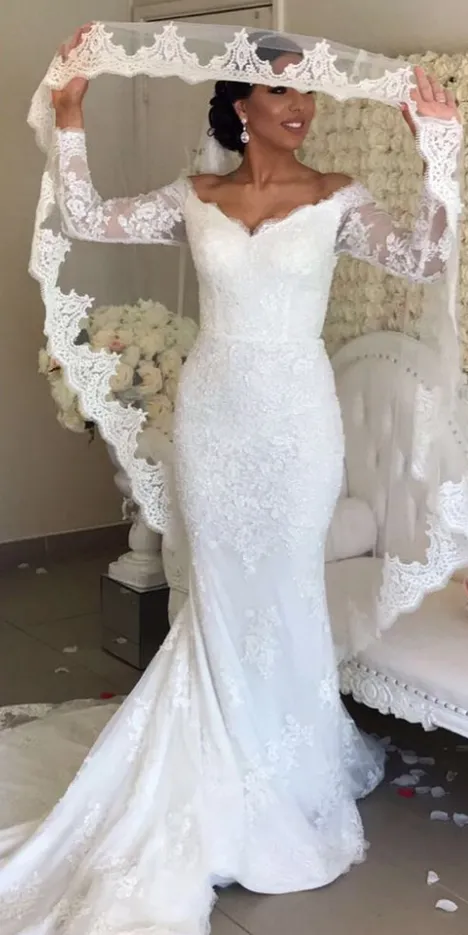 Elegant Mermaid Wedding Dresses Long Sleeves Wedding Gowns Plus Size Vintage Lace Bride Dress 2019 Fall Winter Style Bridal Gowns Cheap From Honeywedding, $192.97 | DHgate.Com
