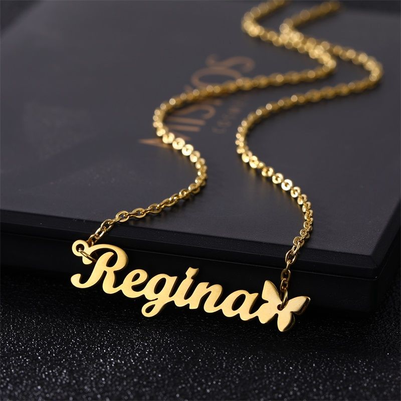 Collar Personalizado Mariposa Colgante De Acero Inoxidable De Oro Nombre Personalizado Collares Gargantilla Joyería Collares Mujeres De 13,3 € | DHgate