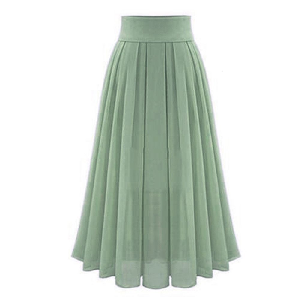 green long pleated skirt