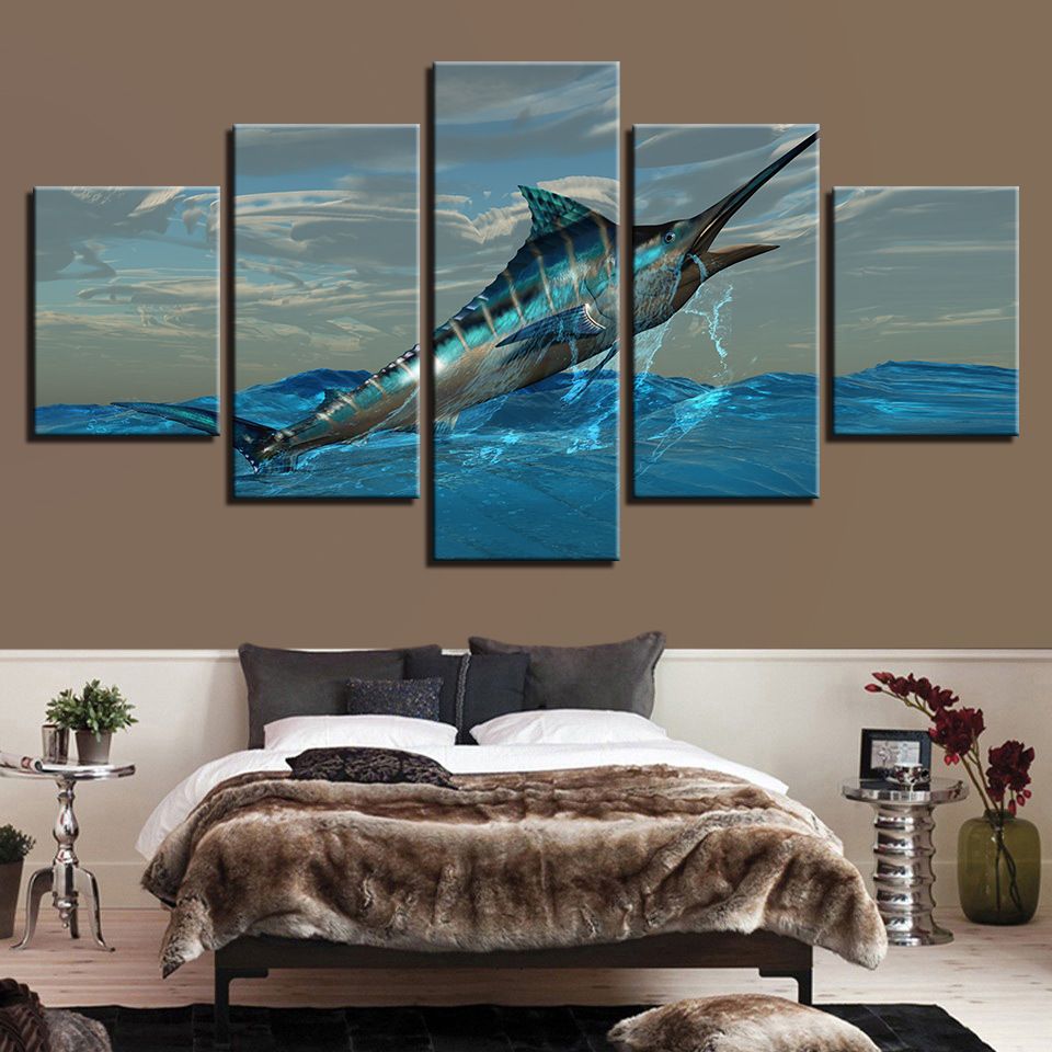 2020 Canvas Wall Art Blue Marlin Fish Seascape Sofa Background Painting Print On Canvas For Home Living Room Decor Unframed From Meiledipainting 24 67 Dhgate Com