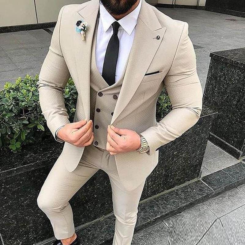 Greenspine Mens Mens 3 Pieces Suit Elegant One Button Party Groomsman Bridegroom Dresses Blazer Vest Pants Set