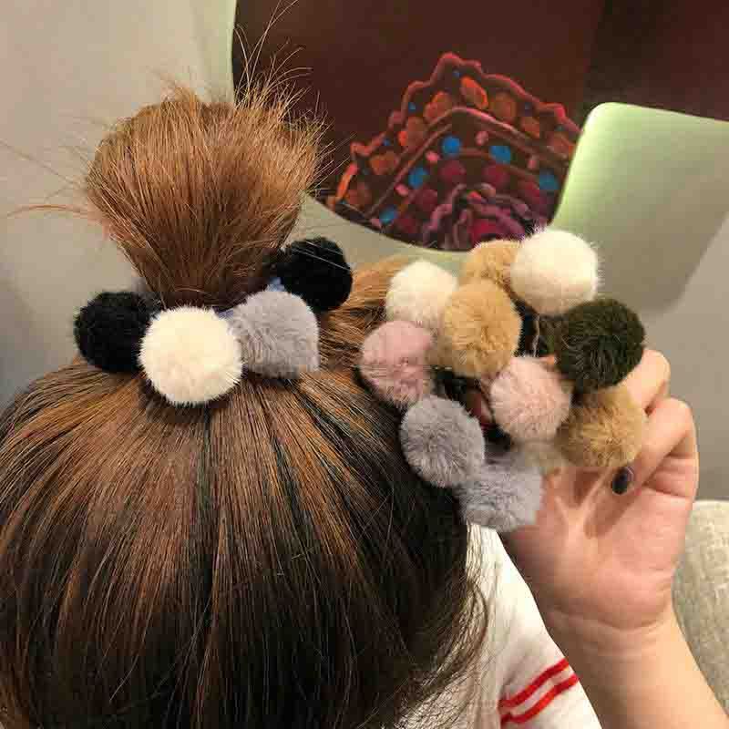 Woman Pompom Hair Ties Girls Elastic Hair Band Rubber Band Hair