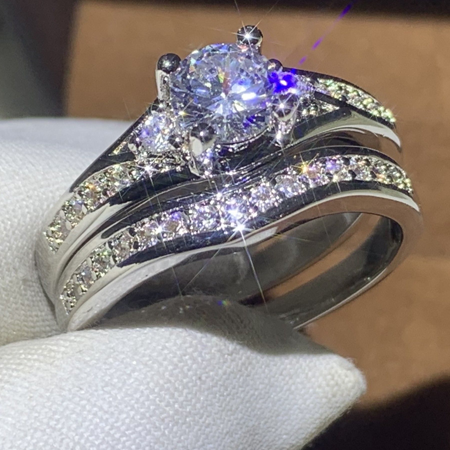 Silver Filled Woman Men Princess Cut 4CT Gemstone Engagement Wedding Ring Sz6-9