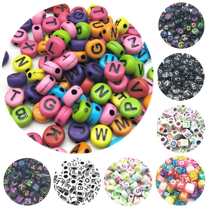 100pcs Round Square Colorful Alphabet Letter Acrylic Beads Jewelry Accessories