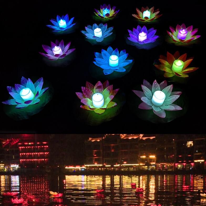 Luz de LED de flor de loto a prueba de agua LED 2 piezas, colores mezclados Uonlytech Luces flotantes de LED Luces de estanque de loto para el jardín de la piscina 
