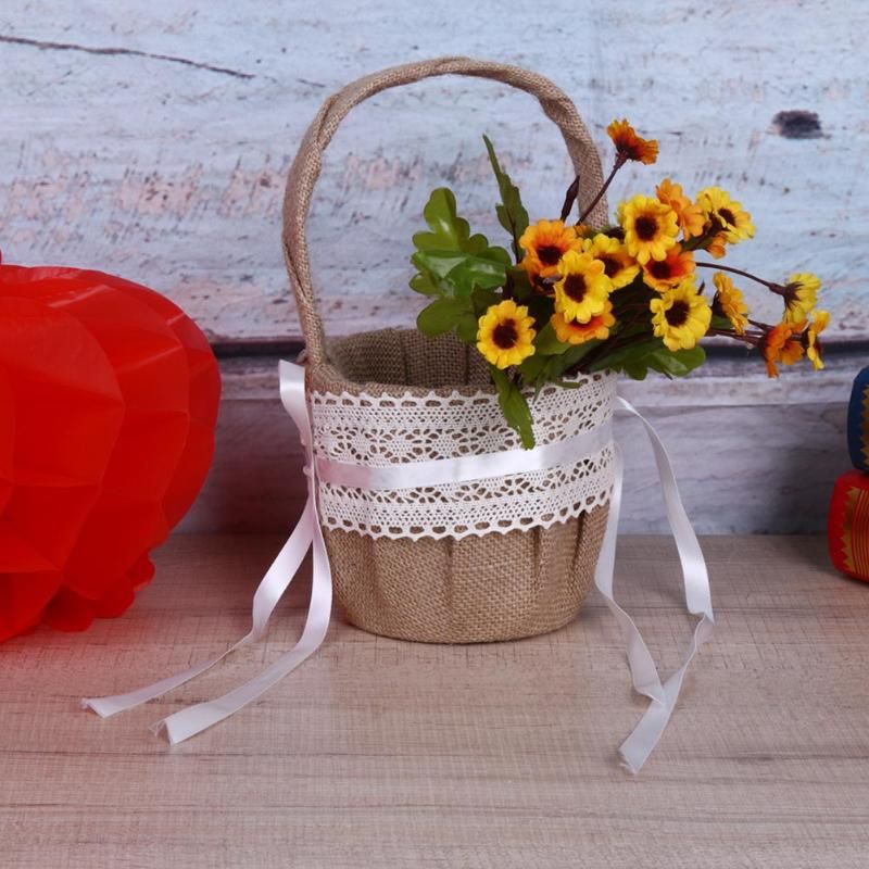 Rustic Wedding Decoration Vintage Flower Girl Basket With Lace