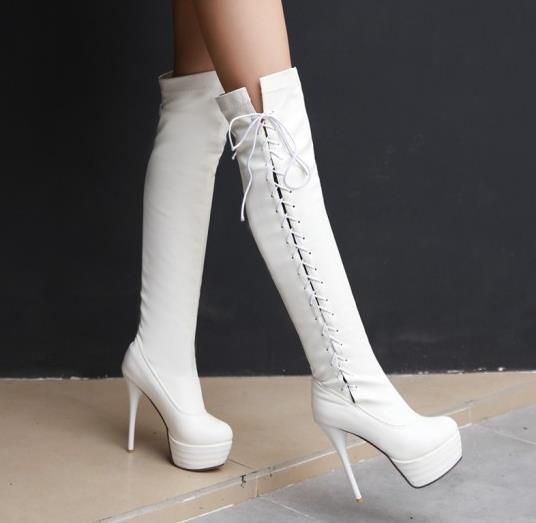 plus size lace up thigh high boots
