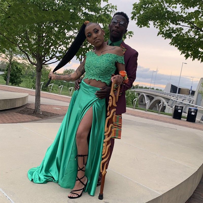 2020 Simple Green Satin Prom Dresses 