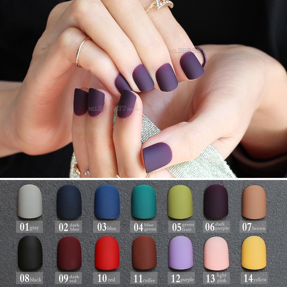 Frosted Finished Gray Matte False Nails Brown Short Paragraph Green Square  Head Matte Fake Nails Purple Classic Red Blue D19010803 From Shen8400,  $3.08 | DHgate.Com