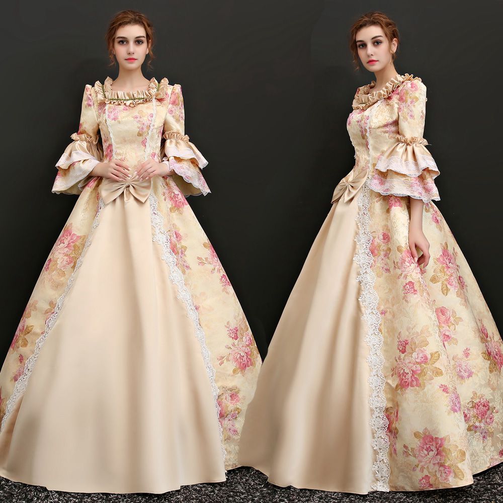 Acquista 100 Veri Fiori Di Champagne Vintage Abito Da Ballo Carnevale Abito Rinascimentale Medievale Costume Da Regina Abito Vittoriano Maria Antonietta Studio A 84 8 Dal Greatwallnb Dhgate Com