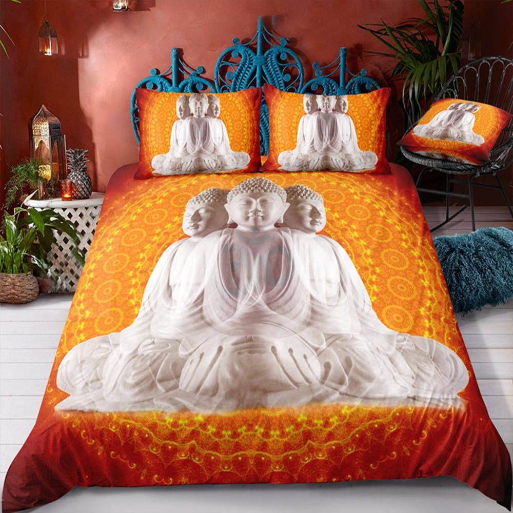 Buddha Bedding Set Orange Sacred Classic Warm 3d Duvet Cover Queen