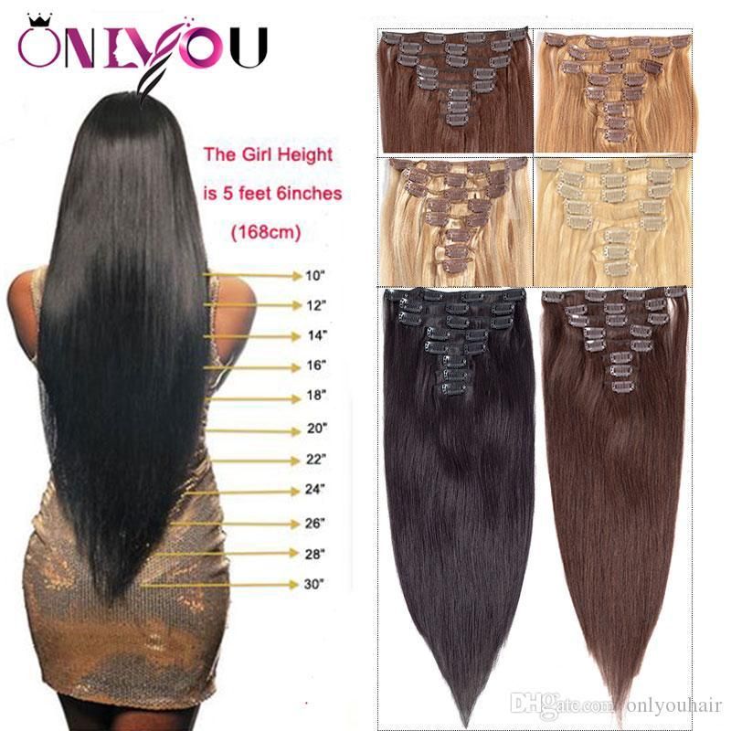 Newest Brazilian Virgin Straight Human Hair Clip In Extensions 8pcs set 14-24 inch Full Head Body Wave Nature Clip in Human Hair Extensions Newest Brazilian Virgin Straight Human Hair Clip In Extensions 8pcs set 14-24 inch Full Head Body Wave Nature Clip in Human Hair Extensions