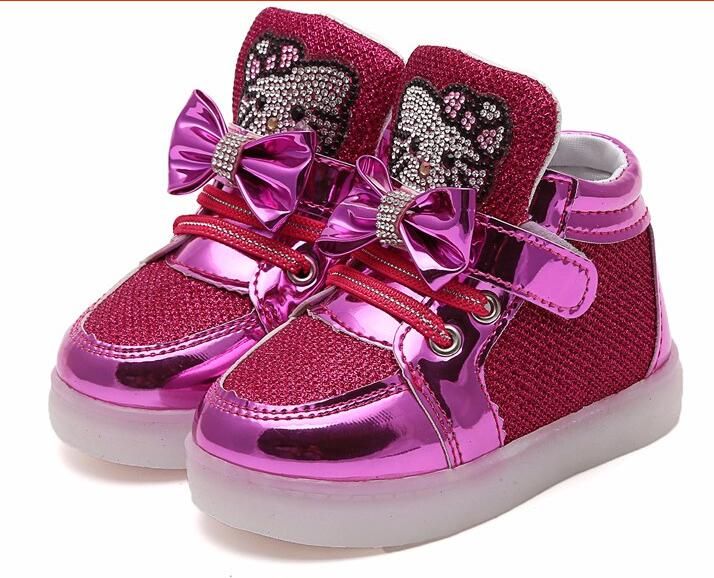 Niños, zapatos iluminados casuales, zapatillas de brillantes para niñas, zapatos Kitty para niños con