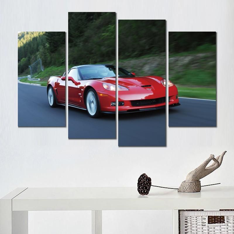 2019 Car Poster Chevrolet Corvette Zr Red Canvas Printed Painting