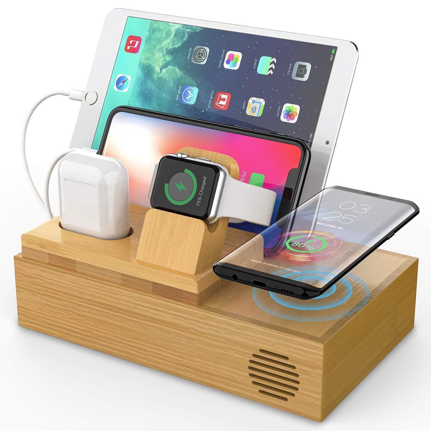 Dailyinshop Madera de bambú portátil de Alta Clase Delgado Pad Cargador de Escritorio inalámbrico Base de Carga