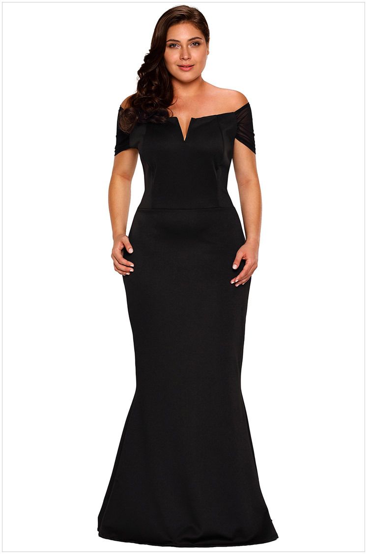 Moda tallas grandes para mujer Vestido de fiesta negro Hombro vestidos de baile Vestido largo maxi Moda tallas grandes para mujer Vestido de fiesta negro Hombro vestidos de baile Vestido largo maxi