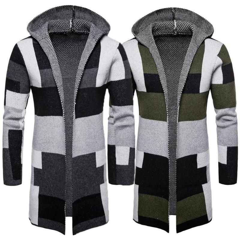 long hooded knit cardigan