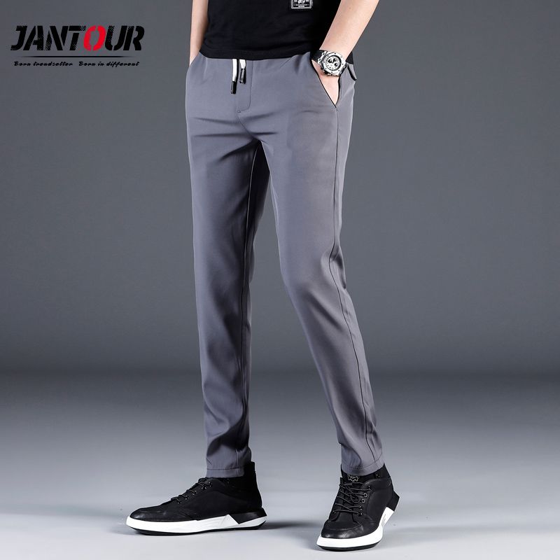 2020 Summer Pants Mens Skinny Stretch Korean Casual Slacks Slim Fit ...