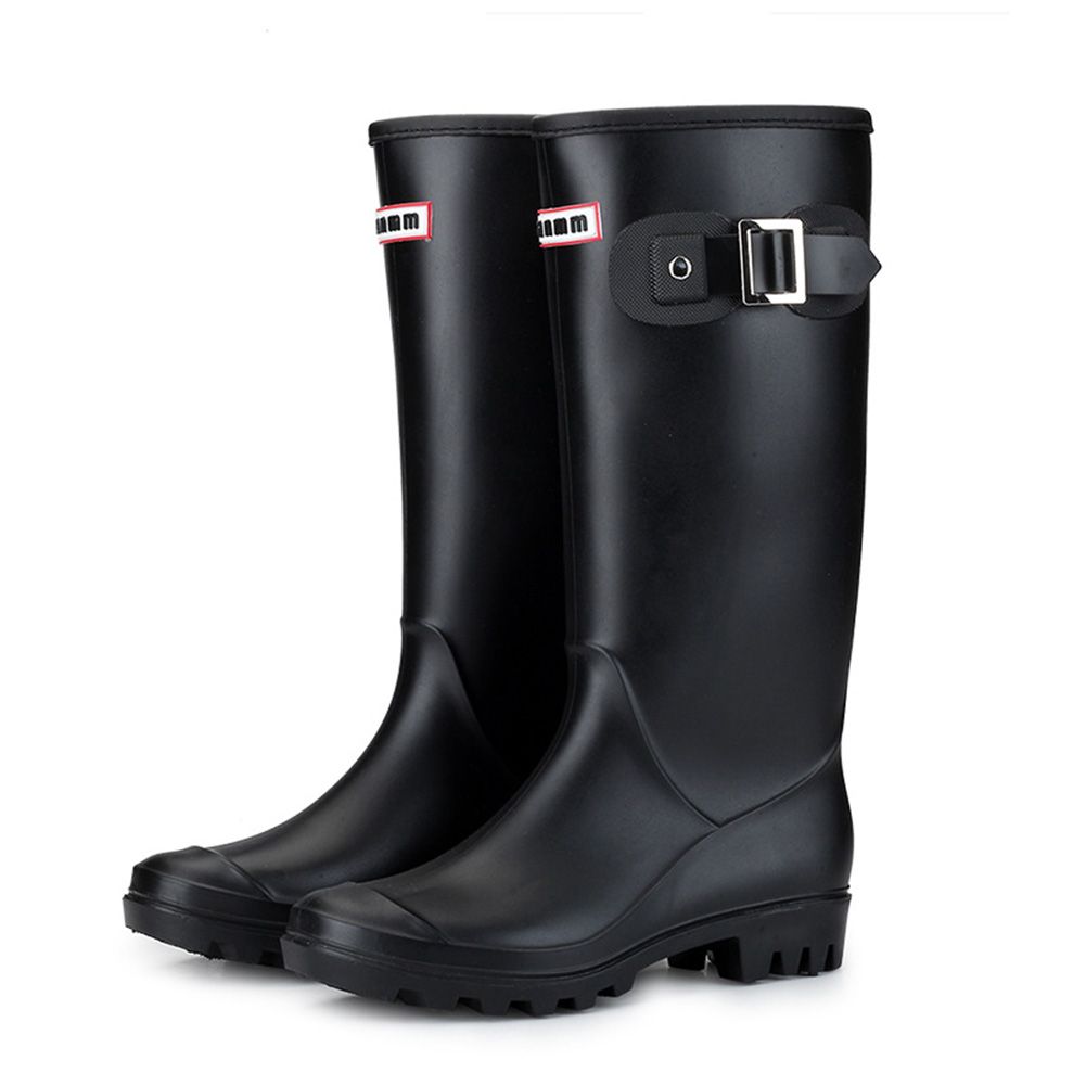 black buckle rain boots