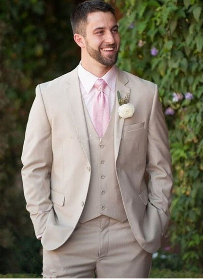 New Custom Design Two Button Beige Wedding Groom Tuxedos