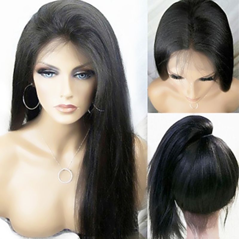 Charming Yaki Straight Hair Black Color Synthetic Lace Front Wigs For Women Glueless Natural Soft Heat Resistant Long Wigs With Baby Hair Lace Wig