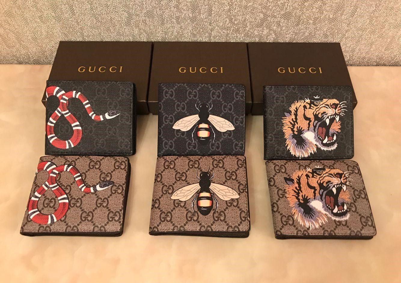 Gucc‍i 2018 AAA cuero genuino hombre billetera de lujo Casual diseñador corto titular de la