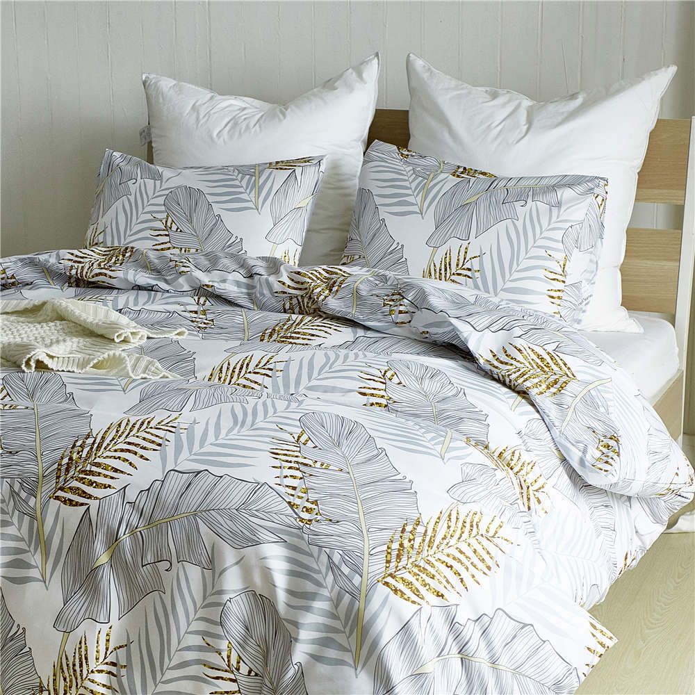 Leaves Printed Bedding Set King Size Plain 3d Duvet Cover Queen