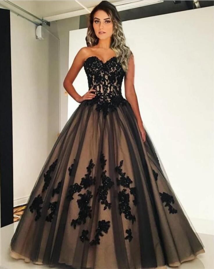 Black And Nude Ball Gown Wedding 