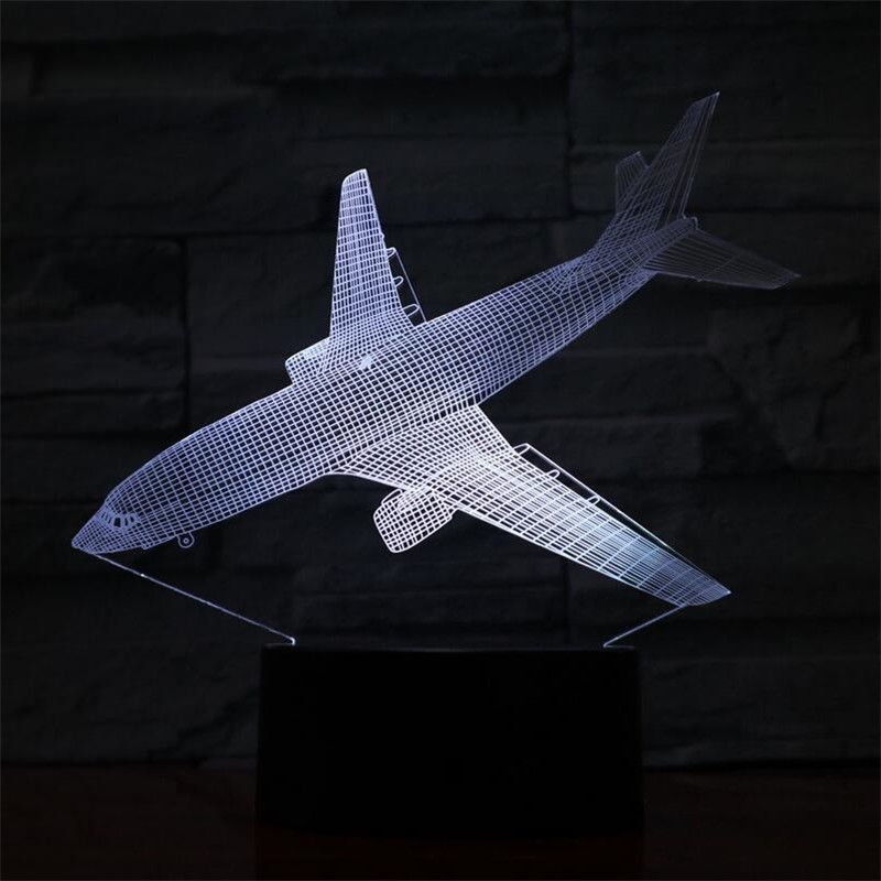 3D Plane Night Light Aircraft Table Lamp Decor Table Desk Optical Illusion Lamps 7 Color Changing Lights LED Table Lamp Xmas Home Love Brithday Children Kids Decor Toy Gift