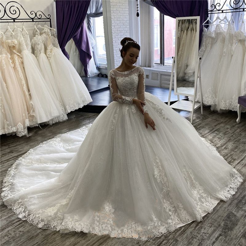 Acquistare Glitter Tulle Gonfi Principessa Abiti Da Sposa A Maniche Lunghe  In Pizzo Chic Musulmana Nuziale Wedding Party Dress Plus Size Robe De  Mariée Economico | Consegna Veloce E Qualità | DHgate Italy