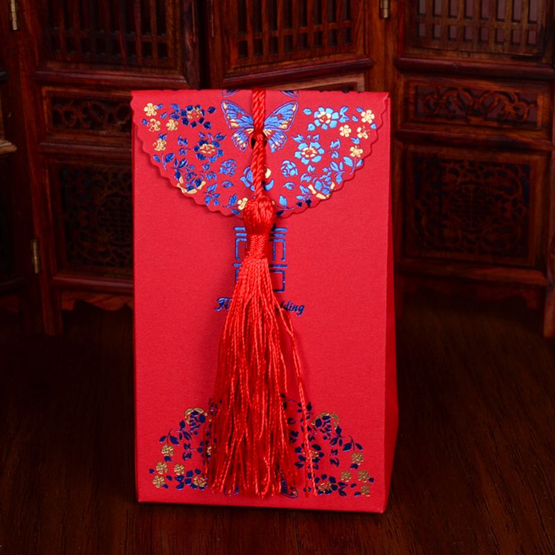 Chinese Tassel Candy Boxes Wedding Gift Boxes Blue Gold Color Wedding