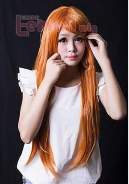 New 80cm Long Light Orange Straight Side Bangs Cosplay Party Hair