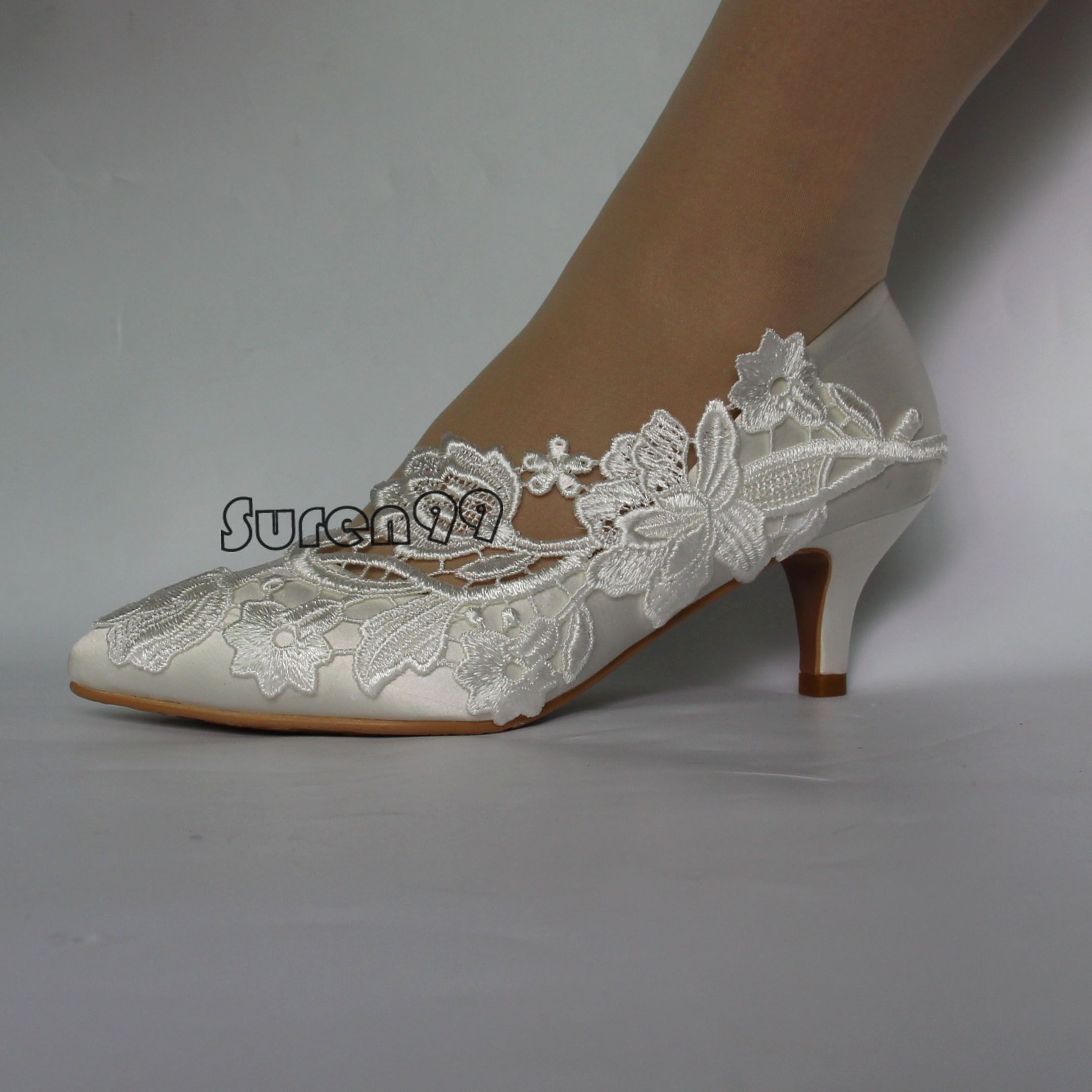 2 White Lace Wedding Shoes Women Satin 