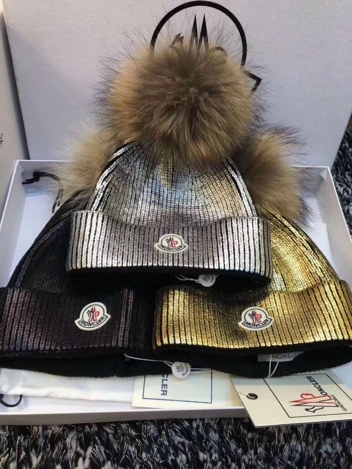 NEW AAA+Moncler Bronzing Winter Knitted Real Fur Hat Thicken Beanies Hat With Real Raccoon Fur Pom Poms Christmas Warm Caps From Chao2020, $9.55 | DHgate.Com