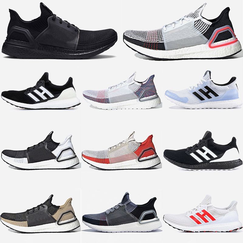 white and colorful ultra boost