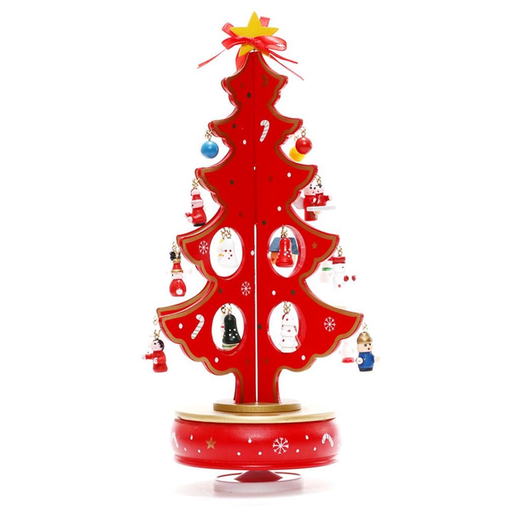 Classic Music Box Wooden Clockwork Design Christmas Tree With Pendant Mini 