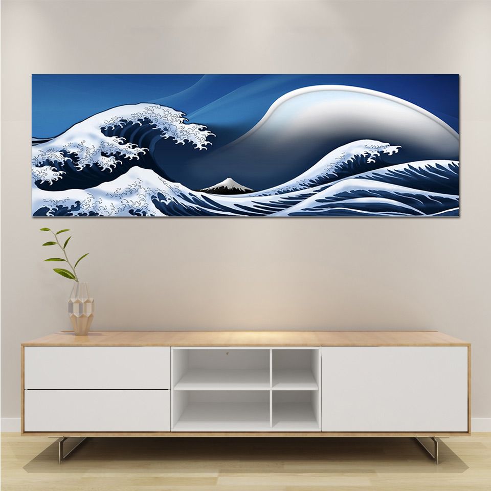 Blue Ocean Waves Wall Poster Wall Art Oil Painting Re-print House Decor Pictures