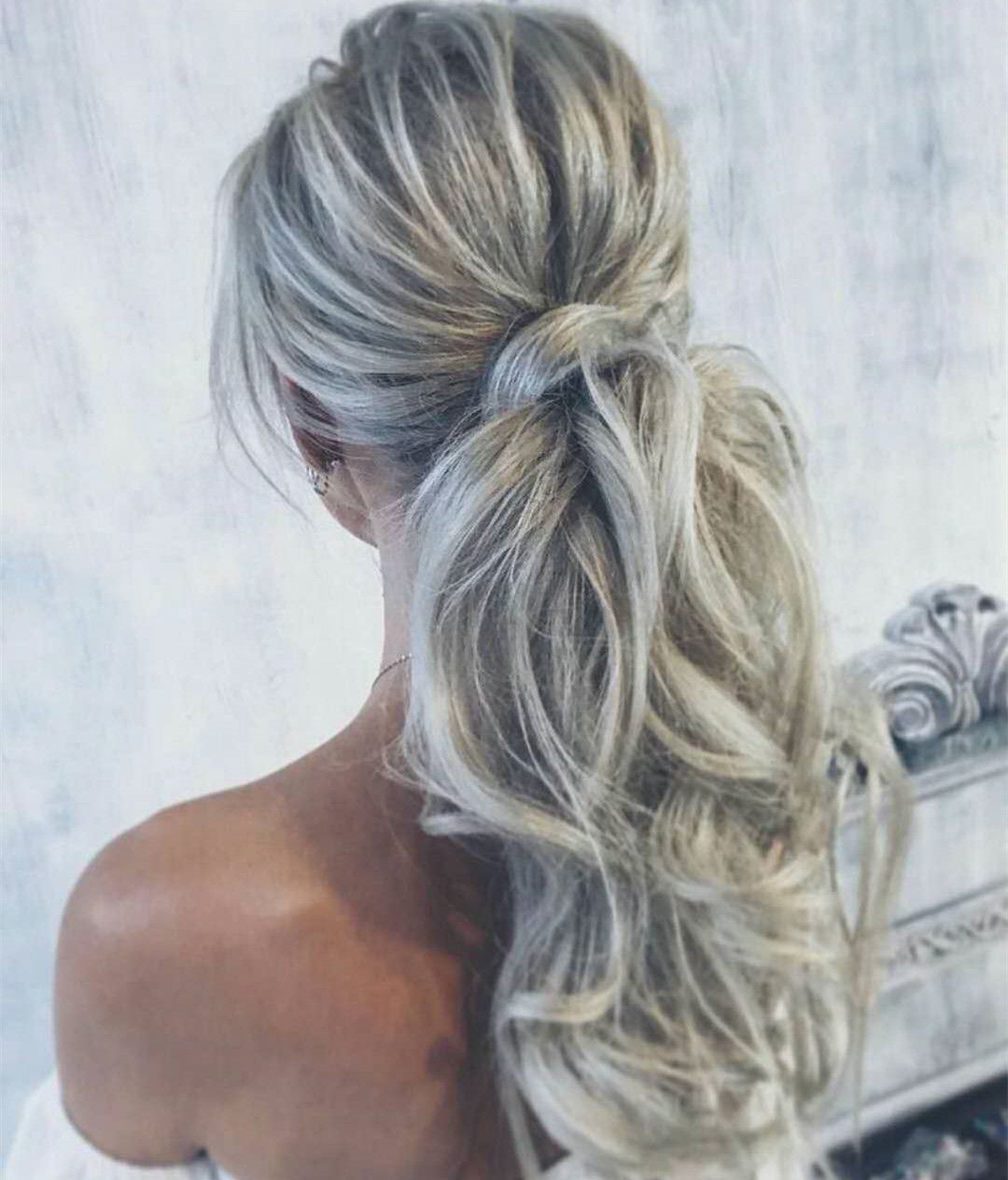 Fashion Silver Hair Ponytail Drawstring In Hairpieces Wavy